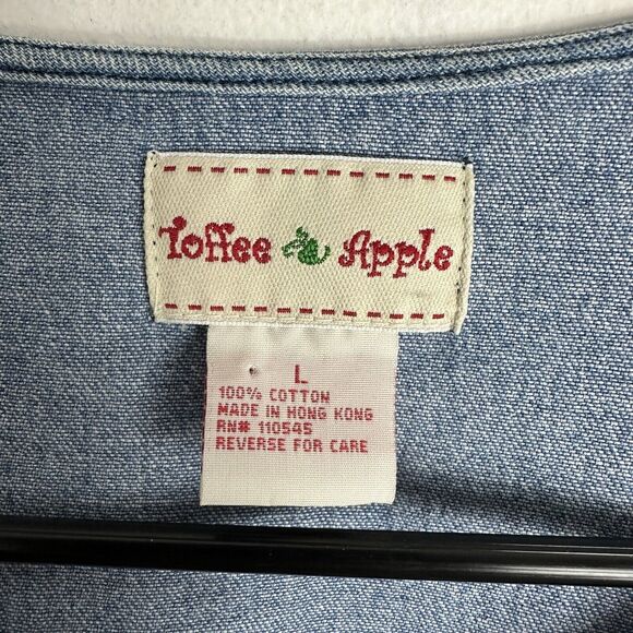 Vintage Toffee Apple Embroidered Shirt Women's Large Denim Flowers Scalloped Hem - Picture 2 of 11